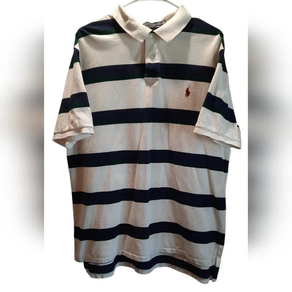 Polo Ralph Lauren Shirt Mens XXL White Striped Polo Golf Sporty Preppy Custom